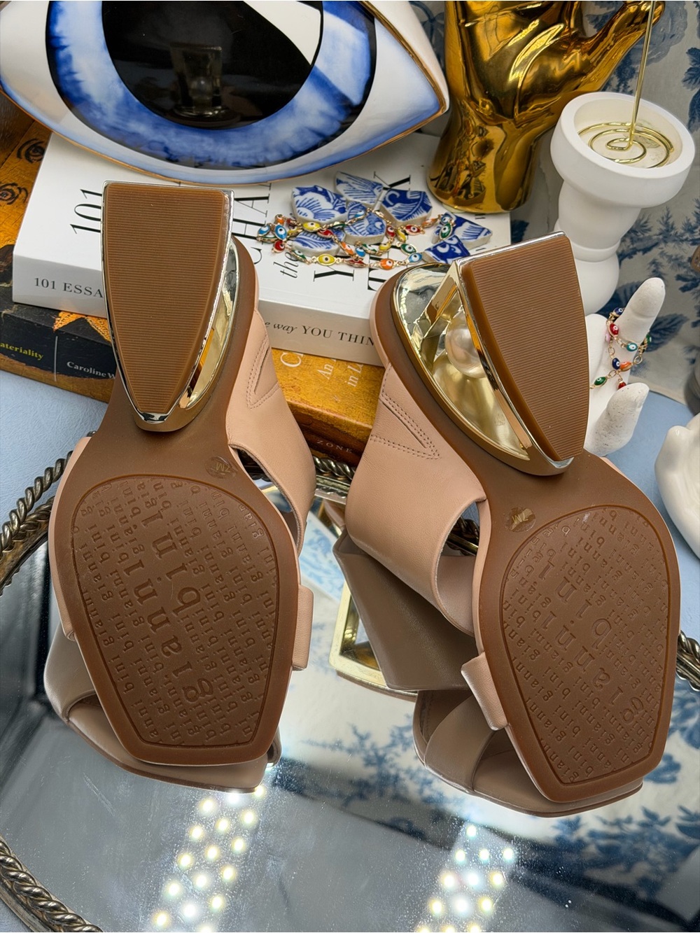 🆕 GIANNI BINI 🧿 NWOB Paityn Leather Architectural Pearl Wedge, Nude - Sz 7 - Picture 14 of 15